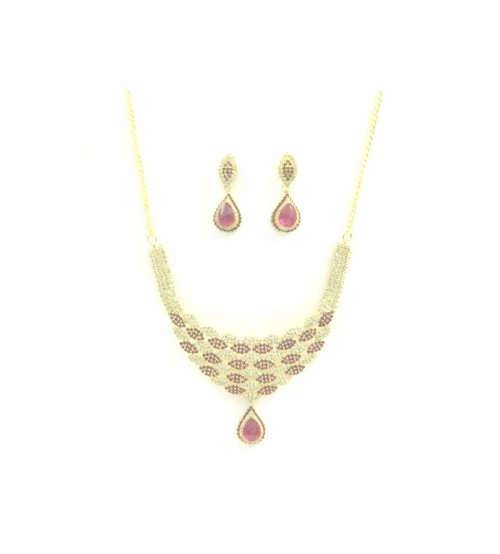 necklace set with earrings  gold base studded with white