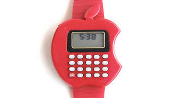 Apple Shape Digital Watch With Calculator, Kids Fashion Watch, Red Color