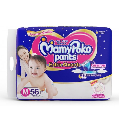 Mamypoko Pants Extra Absorb Diaper - Medium, 7-12 Kg, 56 pcs
